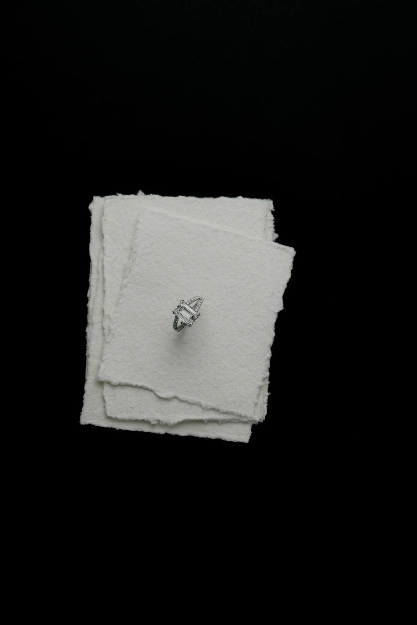 Bonded Emerald Cut Split Pavé Ring