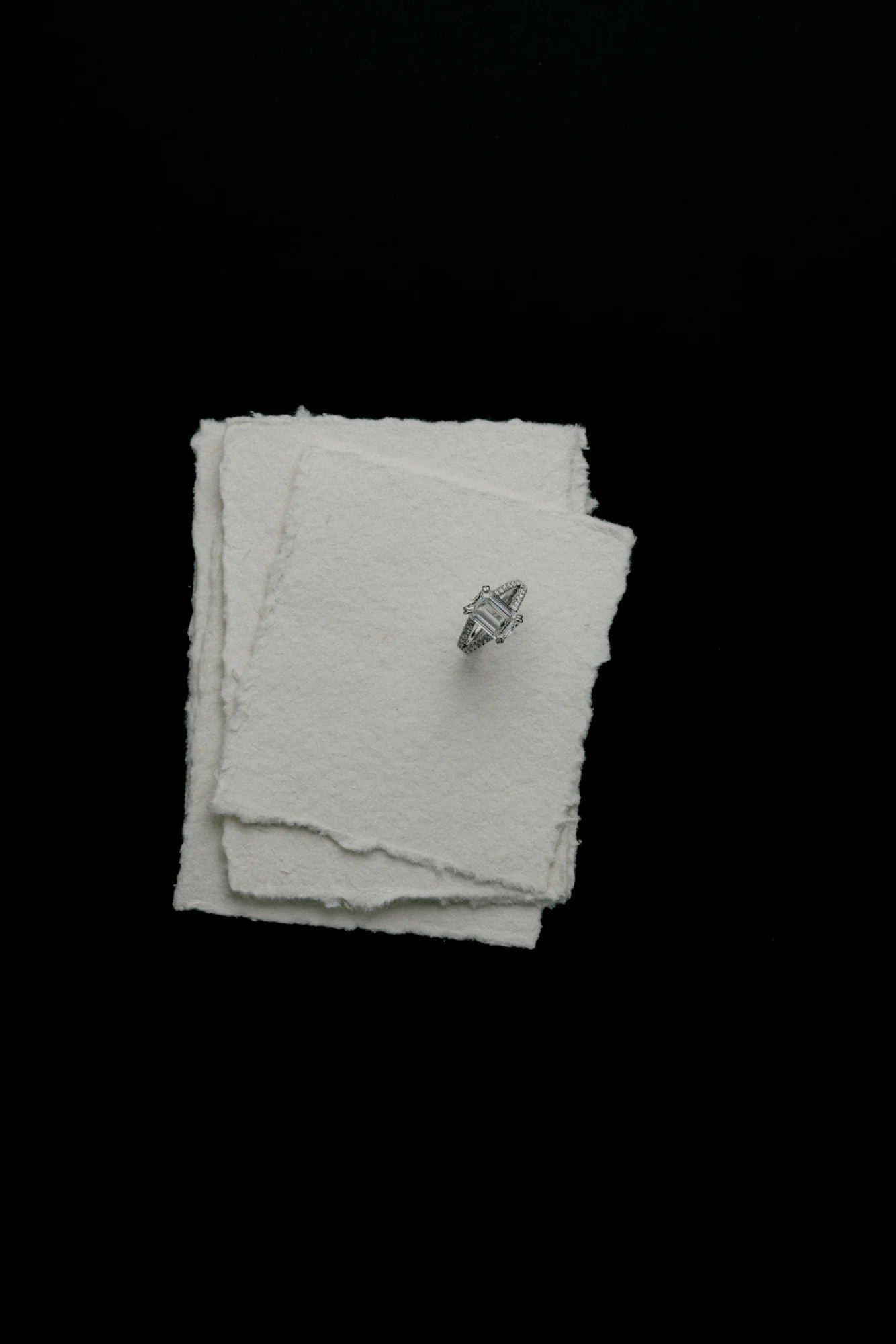 Bonded Emerald Cut Split Pavé Ring