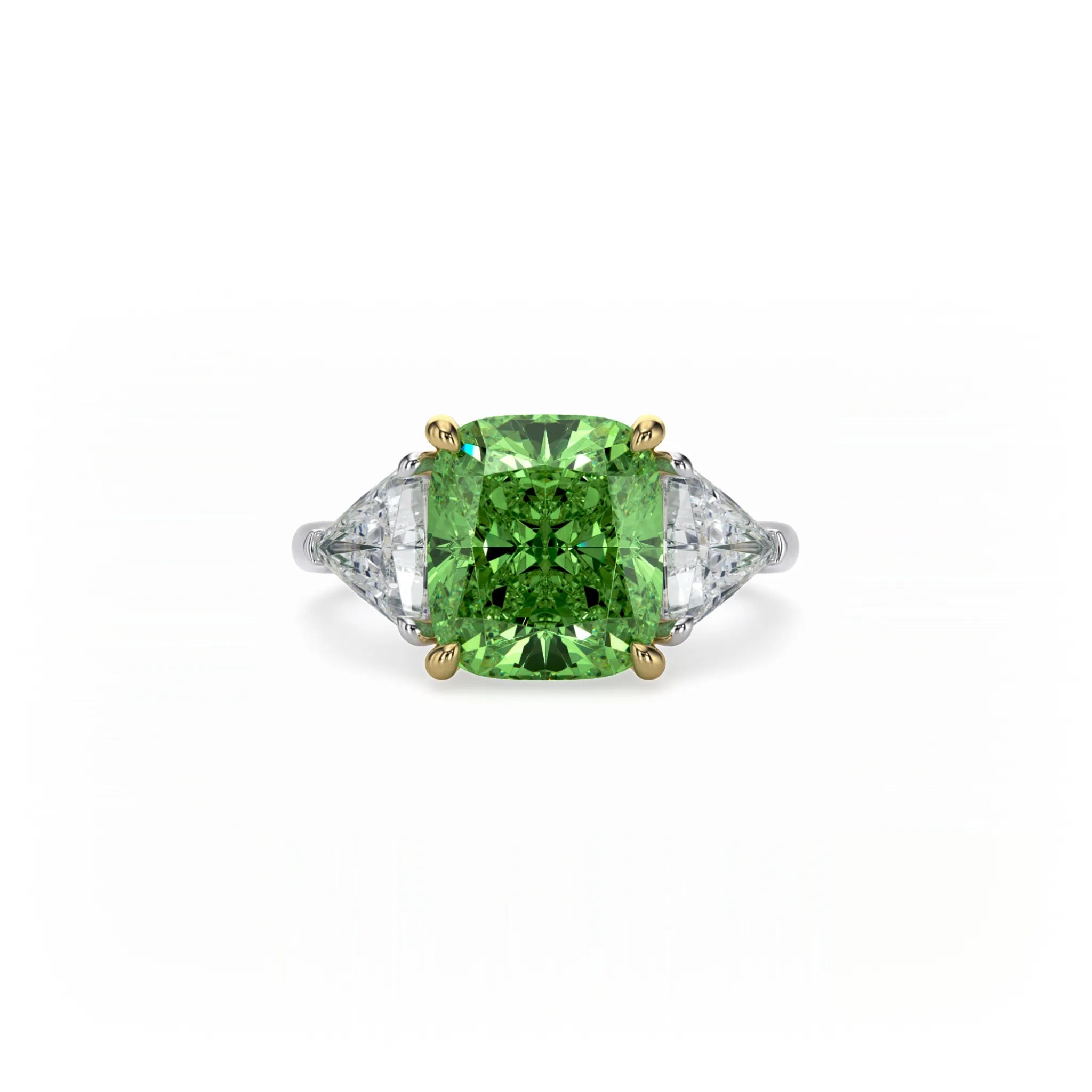 Aura Trilogy Cushion Ring Green Diamond