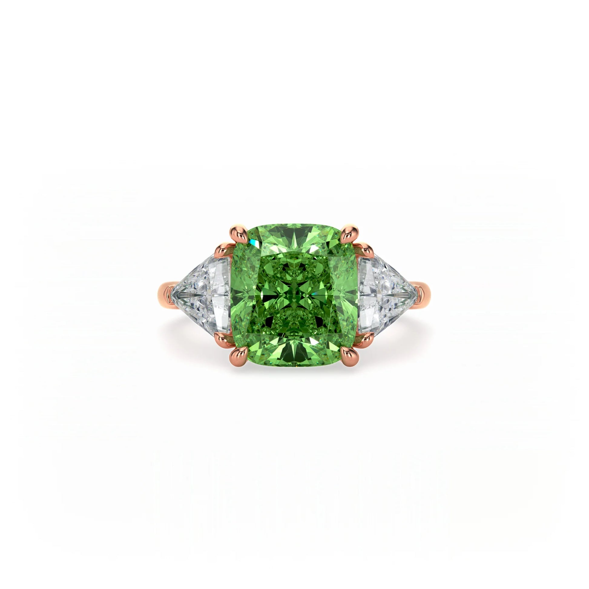 Aura Trilogy Cushion Ring Green Diamond