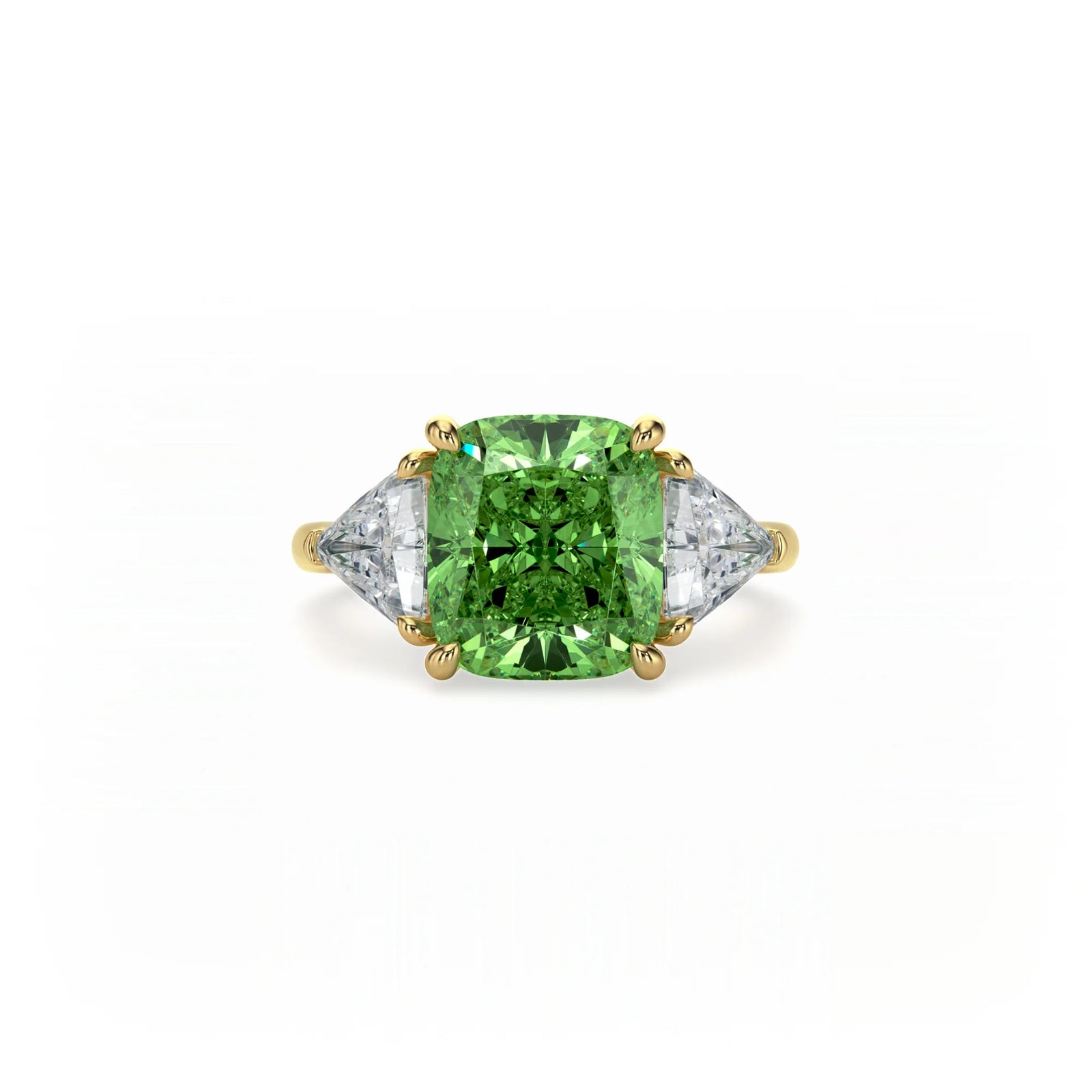 Aura Trilogy Cushion Ring Green Diamond